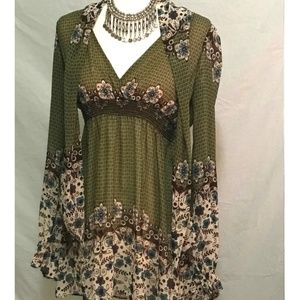 Green Dress Blouse - Floral Paisley Pattern